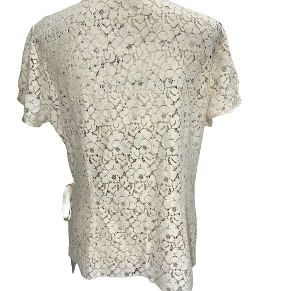 Vintage 00s Y2K Old Navy Women’s Cream Lace Wrap Blouse Cap Sleeve - Medium - Picture 8 of 16